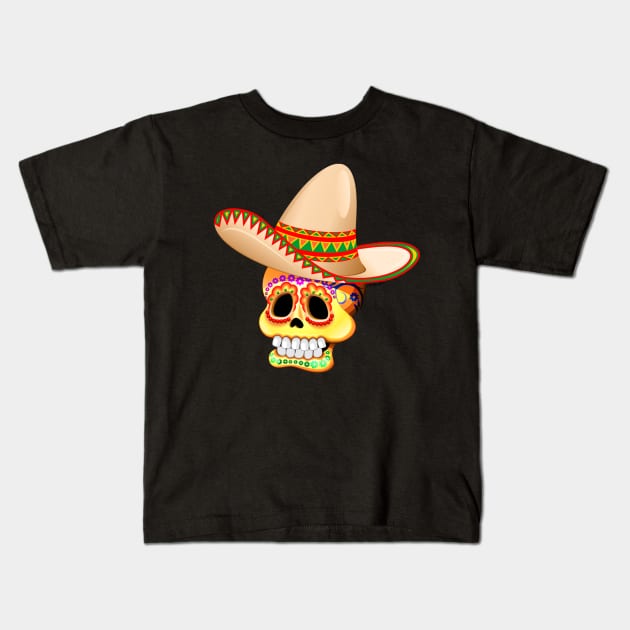 Mexico Sugar Skull with Sombrero Kids T-Shirt by BluedarkArt